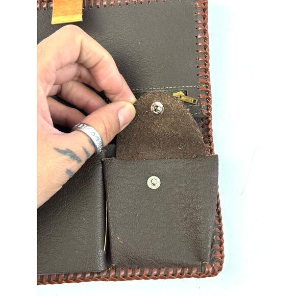 Vtg Hand Tooled Leather Roper Wallet Clutch Checkbook Floral Carved Western Boho - Picture 12 of 13